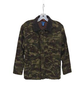 Boys Medium Camo Field Barn Chore Jacket Corduroy Collar Lined Full Zip